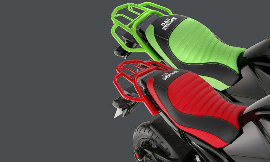 Artisan Ev0 leather seat options in red & green