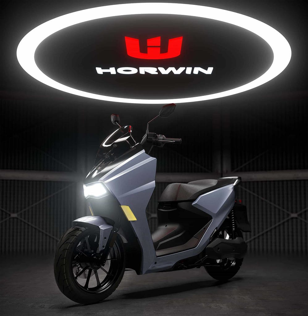 Blue SK3 electric scooter under Horwin logo