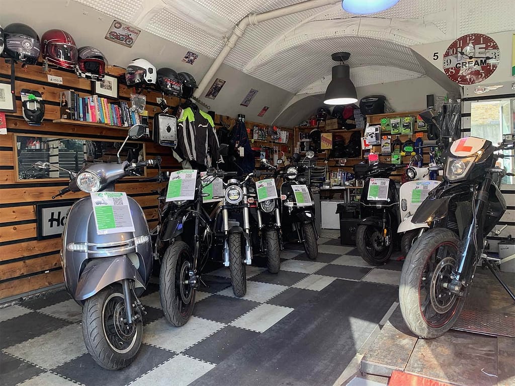 My Scooters & Motorcycles London Showroom with electric motorcycles inside