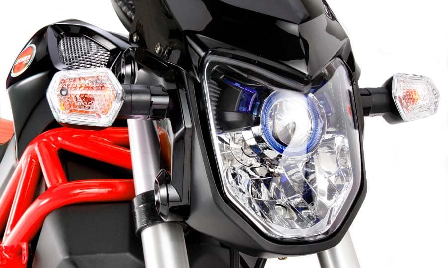 LED headlights and indicators on electric motorcycle